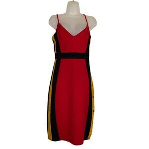 Colorblock Bodycon Dress Large Red Black‎ Yellow Spaghetti Strap Sexy Club Date